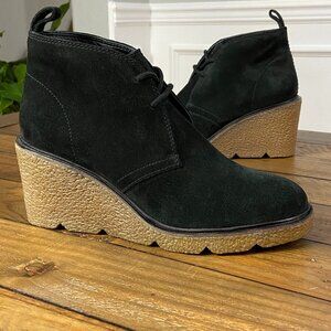 CLARKS Wedge Bootie Women's 9 Black Clarkford DBT Suede Ankle Boots Comfort